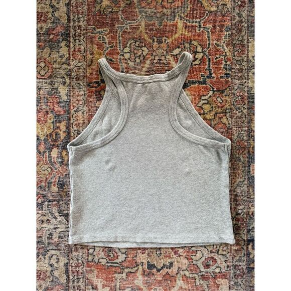 Open Edit Medium Grey Ribbed Crop Racerback Tank Top - Picture 5 of 6